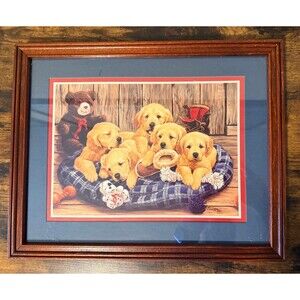 Framed “Pile of Gold” Golden Retriever Puppies Print